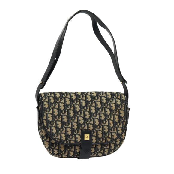 DIOR Trotter Canvas Shoulder Bag Navy Gold - Picture 1 of 16